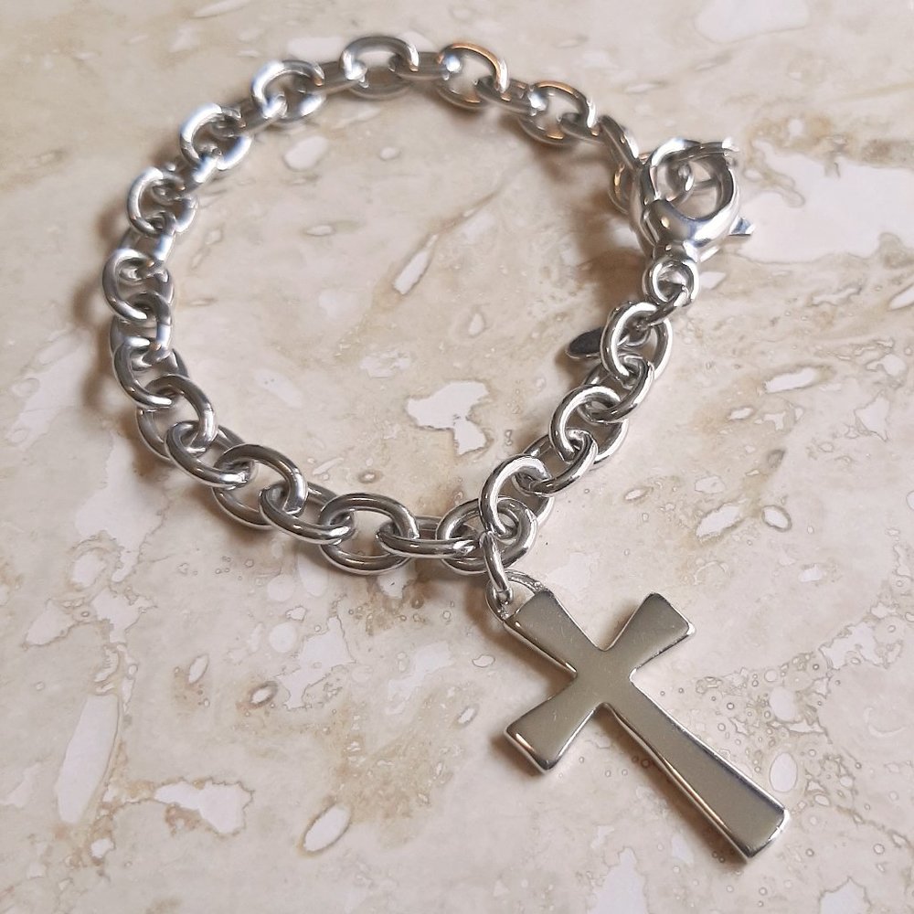 Silver Tone Bronze Milor Italy Cross Charm Bracelet